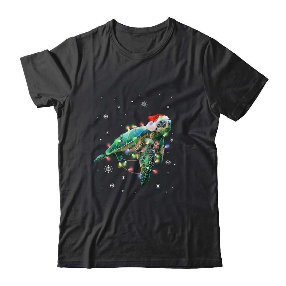 Sea Turtle Lights Funny Santa Hat Merry Christmas