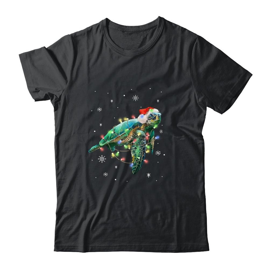 Sea Turtle Lights Funny Santa Hat Merry Christmas-T-Shirt & Sweatshirt-Classic T-Shirt-Black