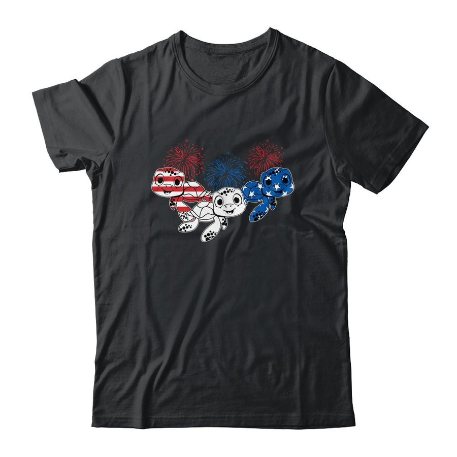 Sea Turtles 4th Of July American USA Flag Patriotic-T-Shirt & Tank Top-Classic T-Shirt-Black