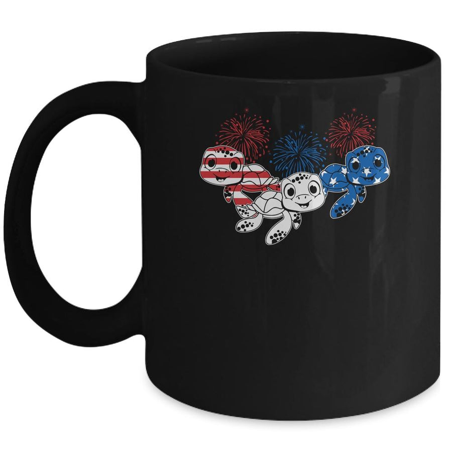 Sea Turtles 4th Of July American USA Flag Patriotic Mug-Coffee Mug-Mug-Black