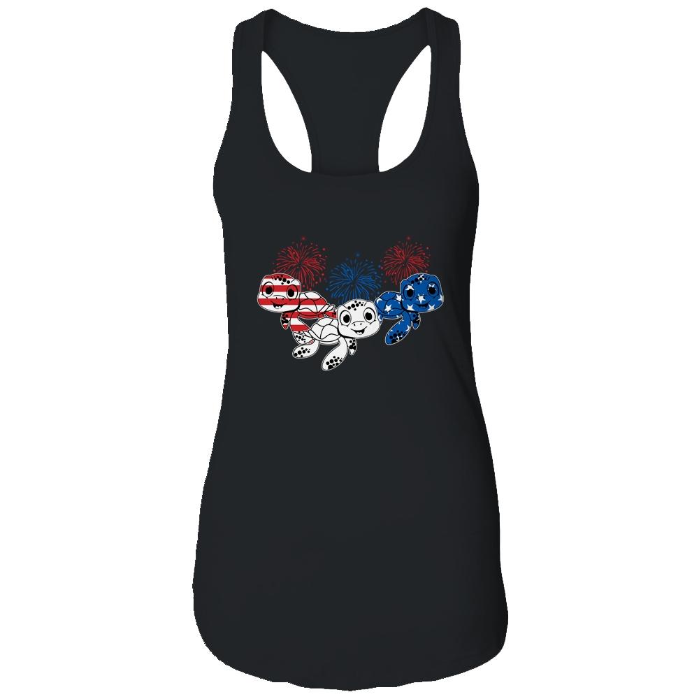 Sea Turtles 4th Of July American USA Flag Patriotic-T-Shirt & Tank Top-Women's Ideal Racerback Tank-Black