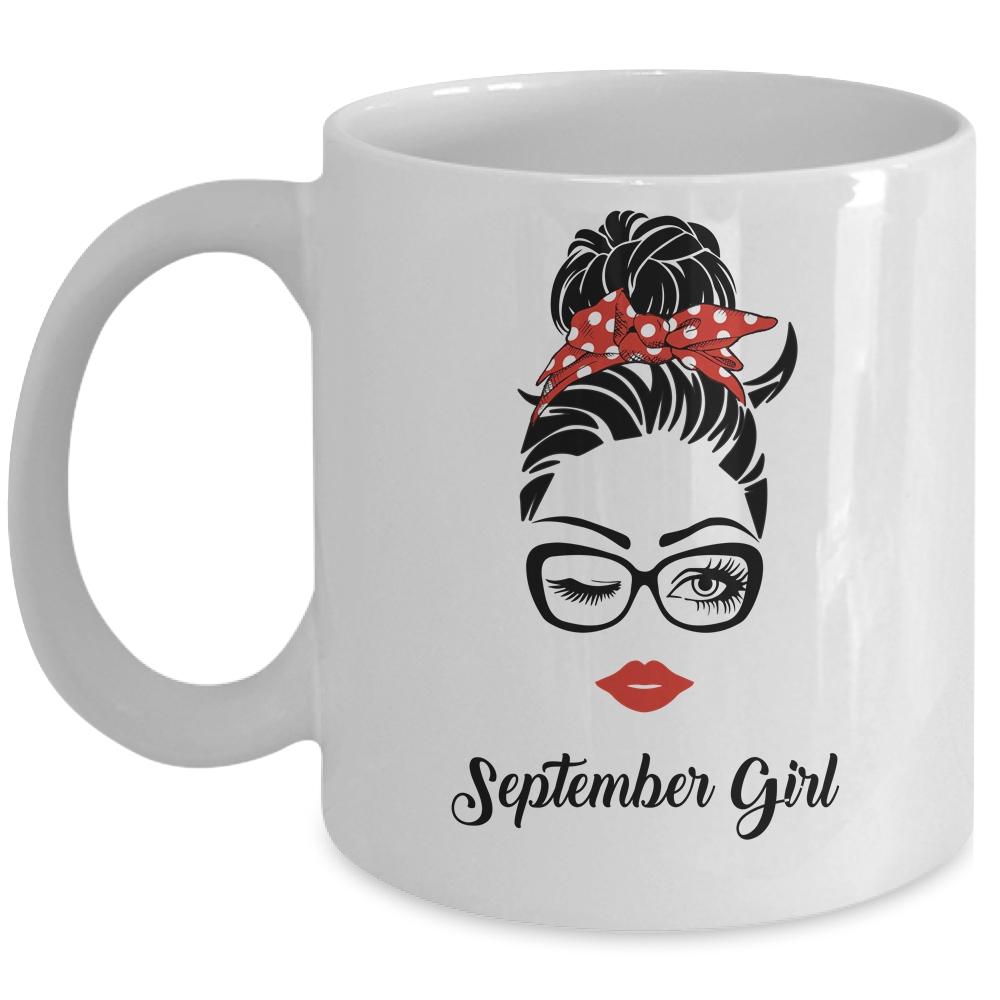 September Girl Woman Face Wink Eyes Lady Face Birthday Gift Mug-Coffee Mug-Mug-White
