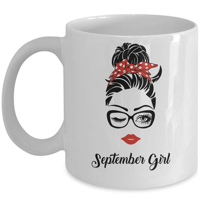 September Girl Woman Face Wink Eyes Lady Face Birthday Gift Mug-Coffee Mug-Mug-White