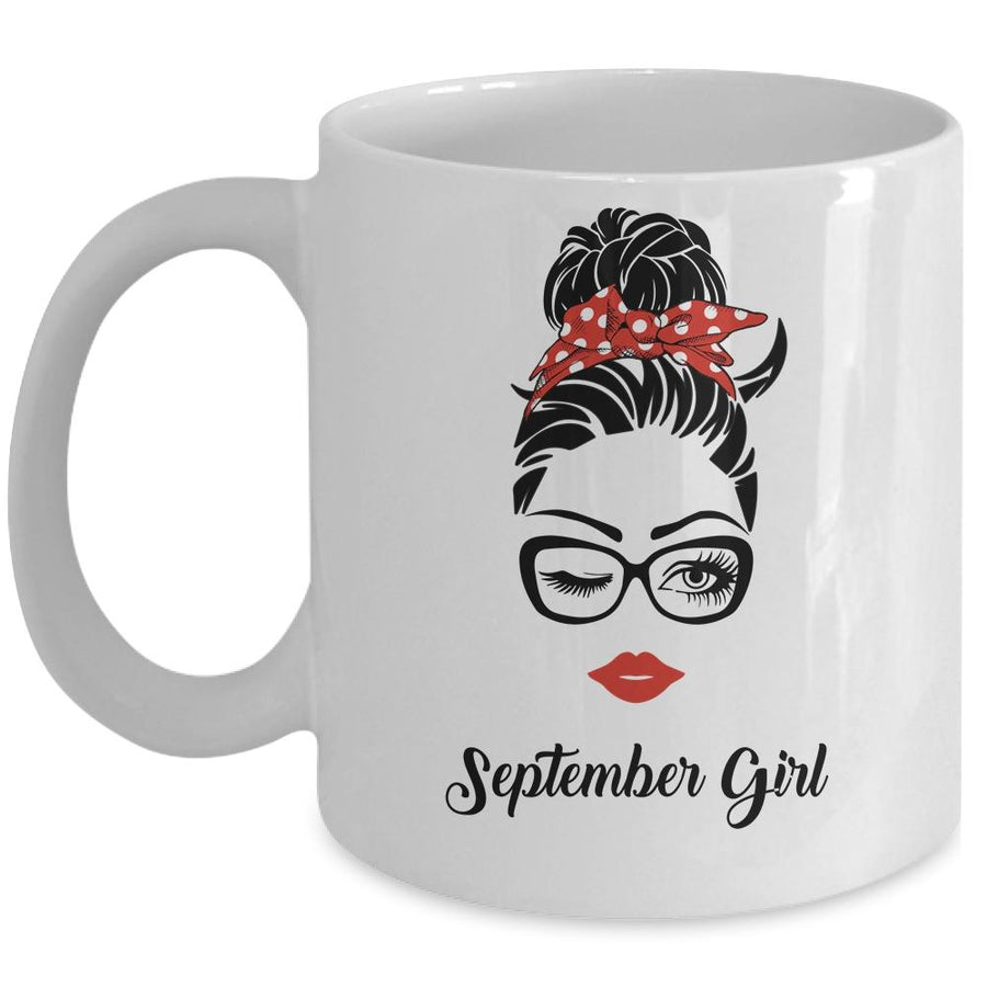 September Girl Woman Face Wink Eyes Lady Face Birthday Gift Mug-Coffee Mug-Mug-White