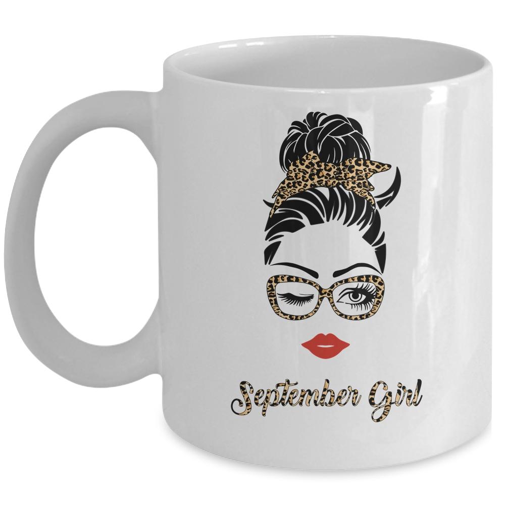 September Girl Woman Lips Eyes Lady Leopard Birthday Gift Mug-Coffee Mug-Mug-White