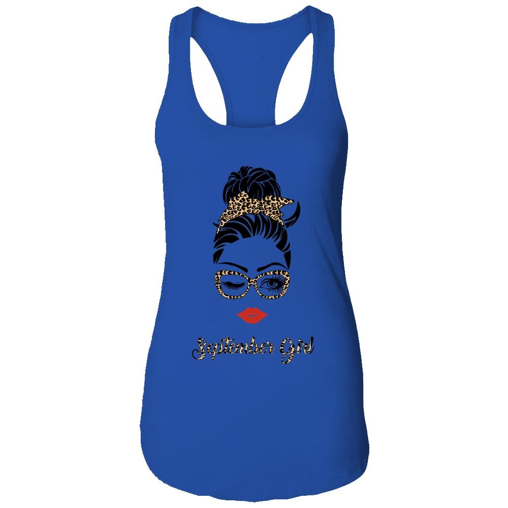 September Girl Woman Lips Eyes Lady Leopard Birthday Gift-T-Shirt & Tank Top-Women's Ideal Racerback Tank-Royal