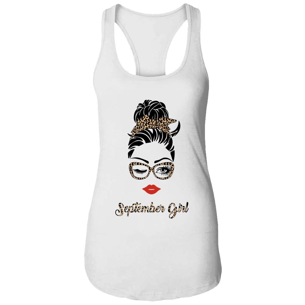 September Girl Woman Lips Eyes Lady Leopard Birthday Gift-T-Shirt & Tank Top-Women's Ideal Racerback Tank-White