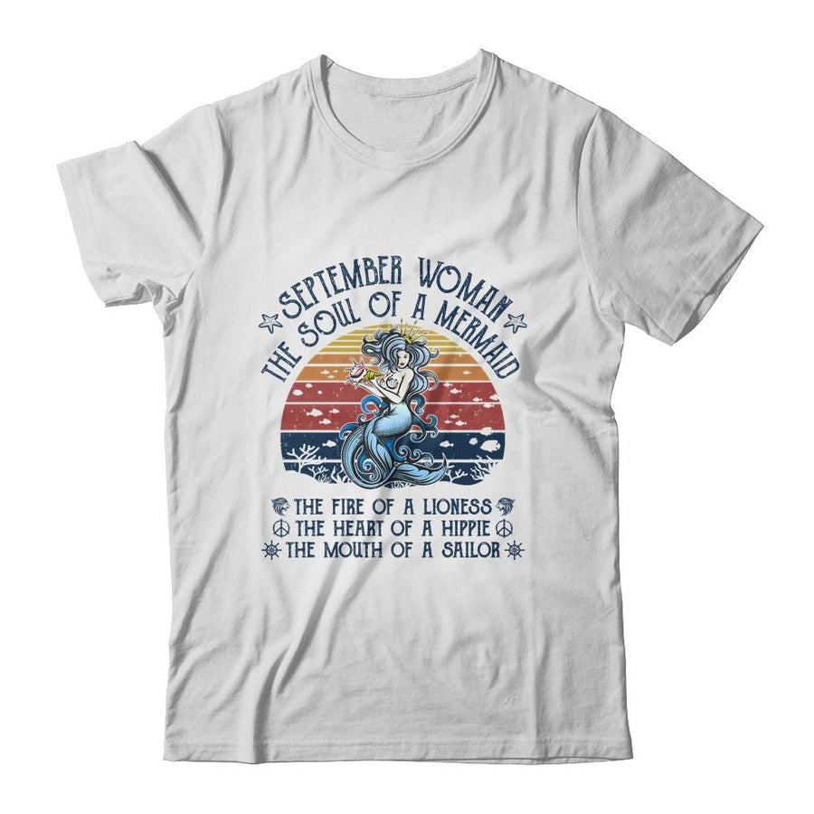 September Woman The Soul Of A Mermaid Vintage Birthday Gift-T-Shirt & Tank Top-Classic T-Shirt-White