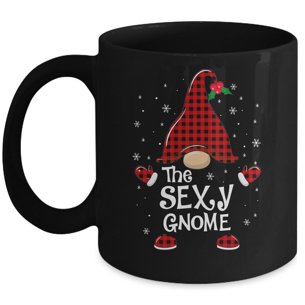 Sexy Gnome Buffalo Plaid Matching Christmas Pajama Gift Mug-Coffee Mug-Mug-Black