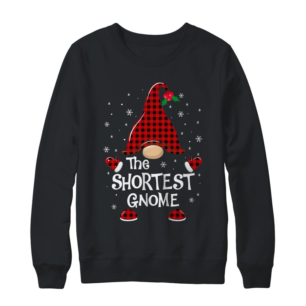 Shortest Gnome Buffalo Plaid Matching Christmas Pajama Gift-T-Shirt & Sweatshirt-Crewneck Sweatshirt-Black