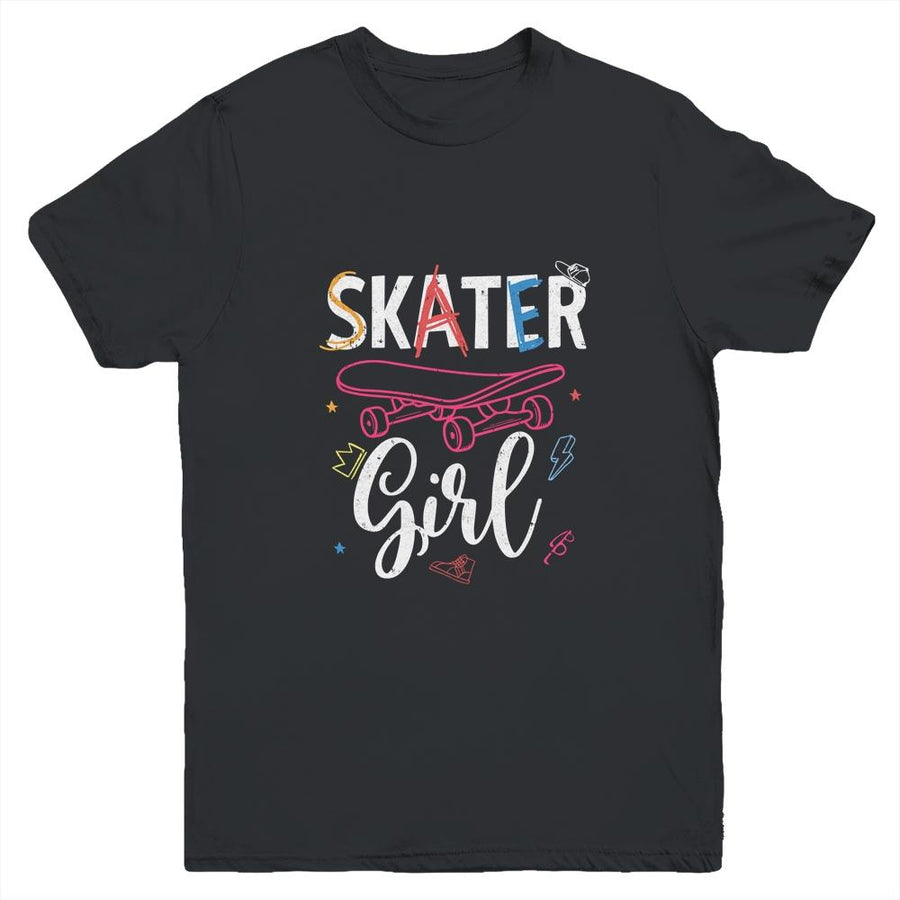 Skater Skateboard Skateboarding For Girls Youth-Youth Shirt-Youth T-Shirt-Black