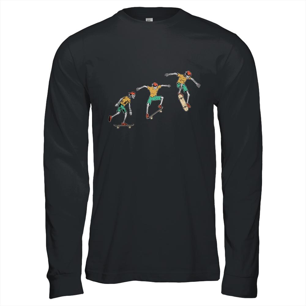 Skeleton Skateboard Funny Halloween Costume Gift-T-Shirt & Hoodie-Long Sleeve T-Shirt-Black