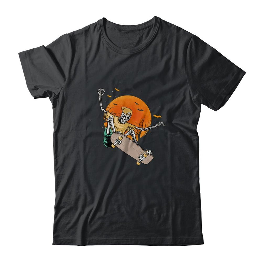 Skeleton Skater In Halloween With Skateboard-T-Shirt & Hoodie-Classic T-Shirt-Black