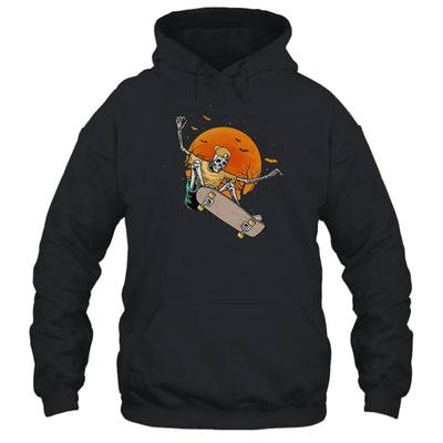 Skeleton Skater In Halloween With Skateboard-T-Shirt & Hoodie-Pullover Hoodie-Black
