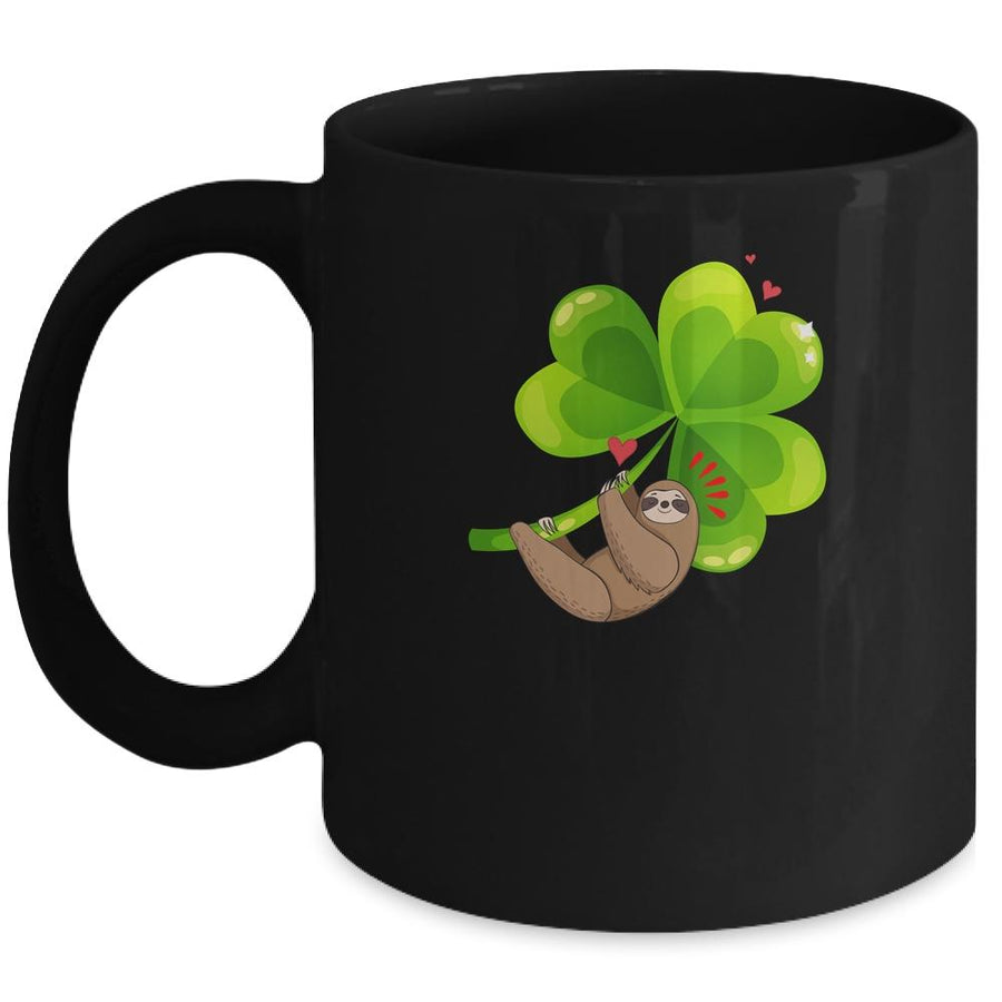 Sloth Shamrock St Patricks Day Funny Sloth Irish Gift Mug-Coffee Mug-Mug-Black