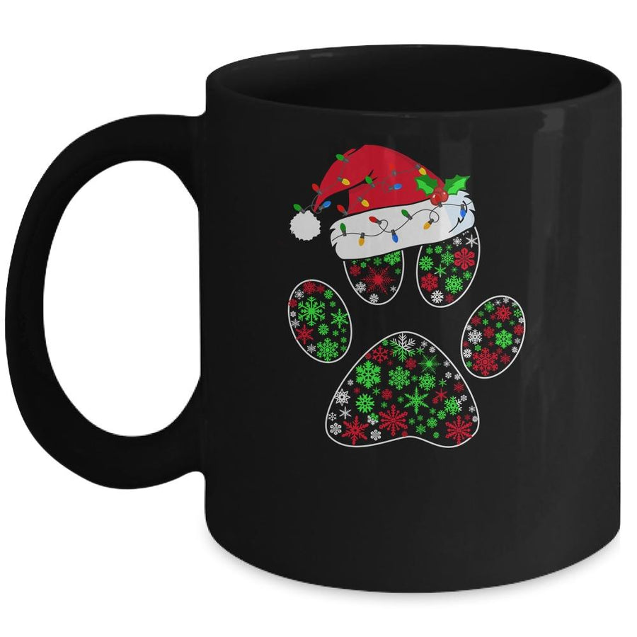 Snowflakes Dog Paw Santa Hat Christmas Dog Lovers Gift Mug-Coffee Mug-Mug-Black