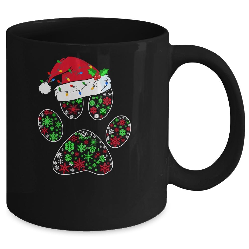 Snowflakes Dog Paw Santa Hat Christmas Dog Lovers Gift Mug-Coffee Mug-Mug-Black