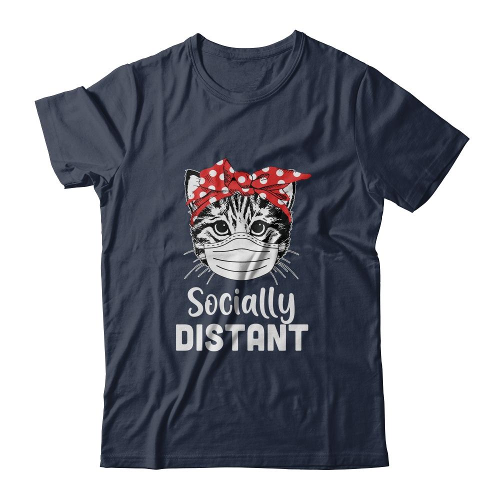 Social Distant Kitty Cat Quarantine-T-Shirt & Tank Top-Classic T-Shirt-Navy