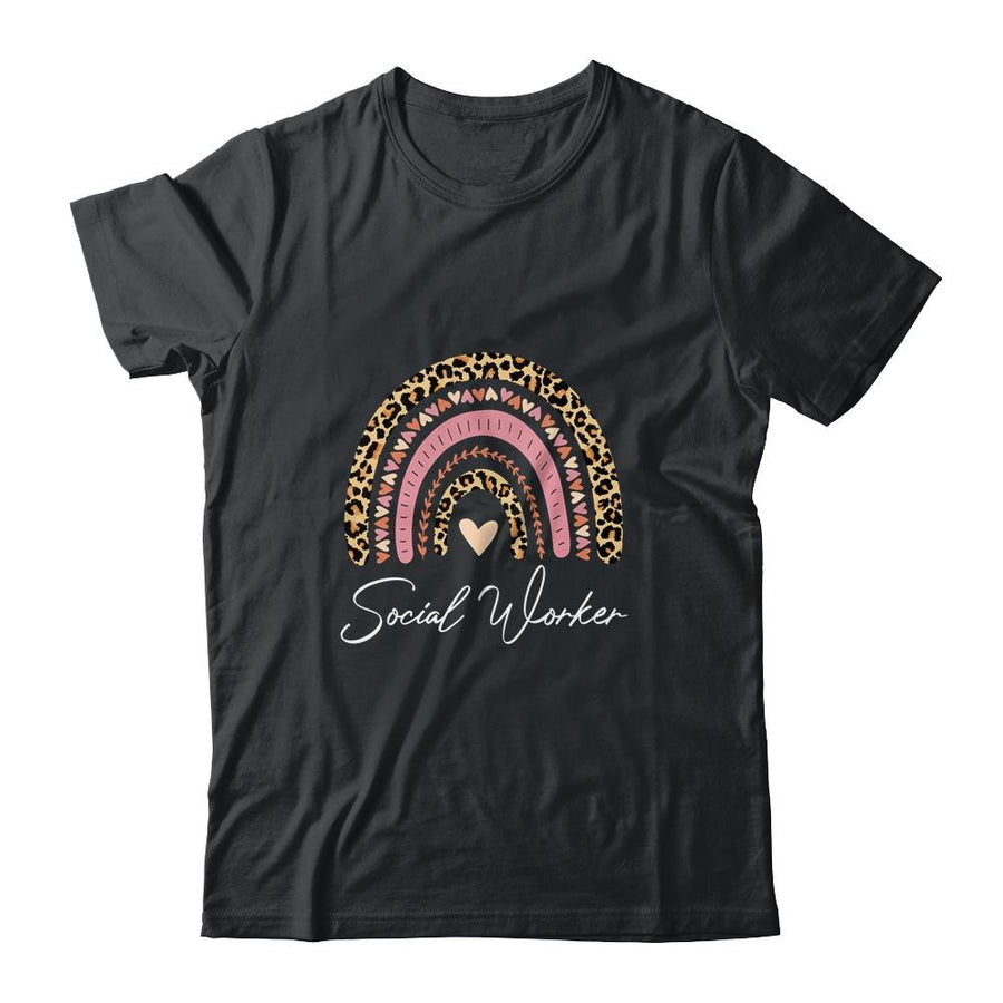 Social Worker Leopard Rainbow Women Girls-T-Shirt & Tank Top-Classic T-Shirt-Black