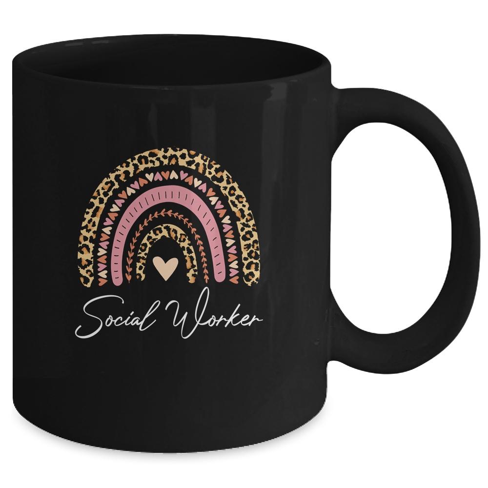 Social Worker Leopard Rainbow Women Girls Mug-Coffee Mug-