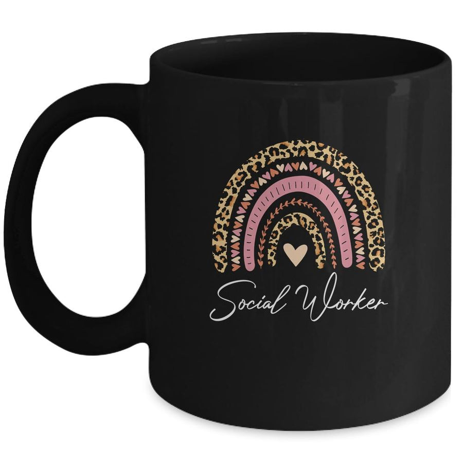Social Worker Leopard Rainbow Women Girls Mug-Coffee Mug-Mug-Black