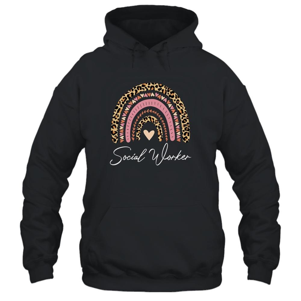 Social Worker Leopard Rainbow Women Girls-T-Shirt & Tank Top-Pullover Hoodie-Black