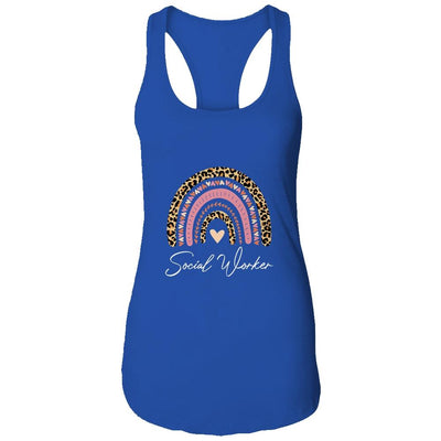 Social Worker Leopard Rainbow Women Girls-T-Shirt & Tank Top-Women's Ideal Racerback Tank-Royal