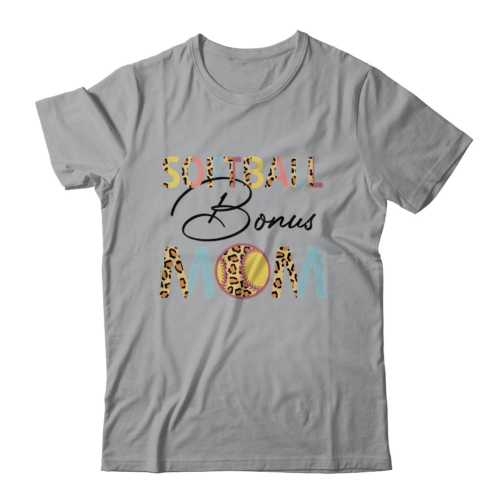 Softball Bonus Mom Softball Mom Leopard Mothers Day-T-Shirt & Tank Top-Classic T-Shirt-Sport Grey