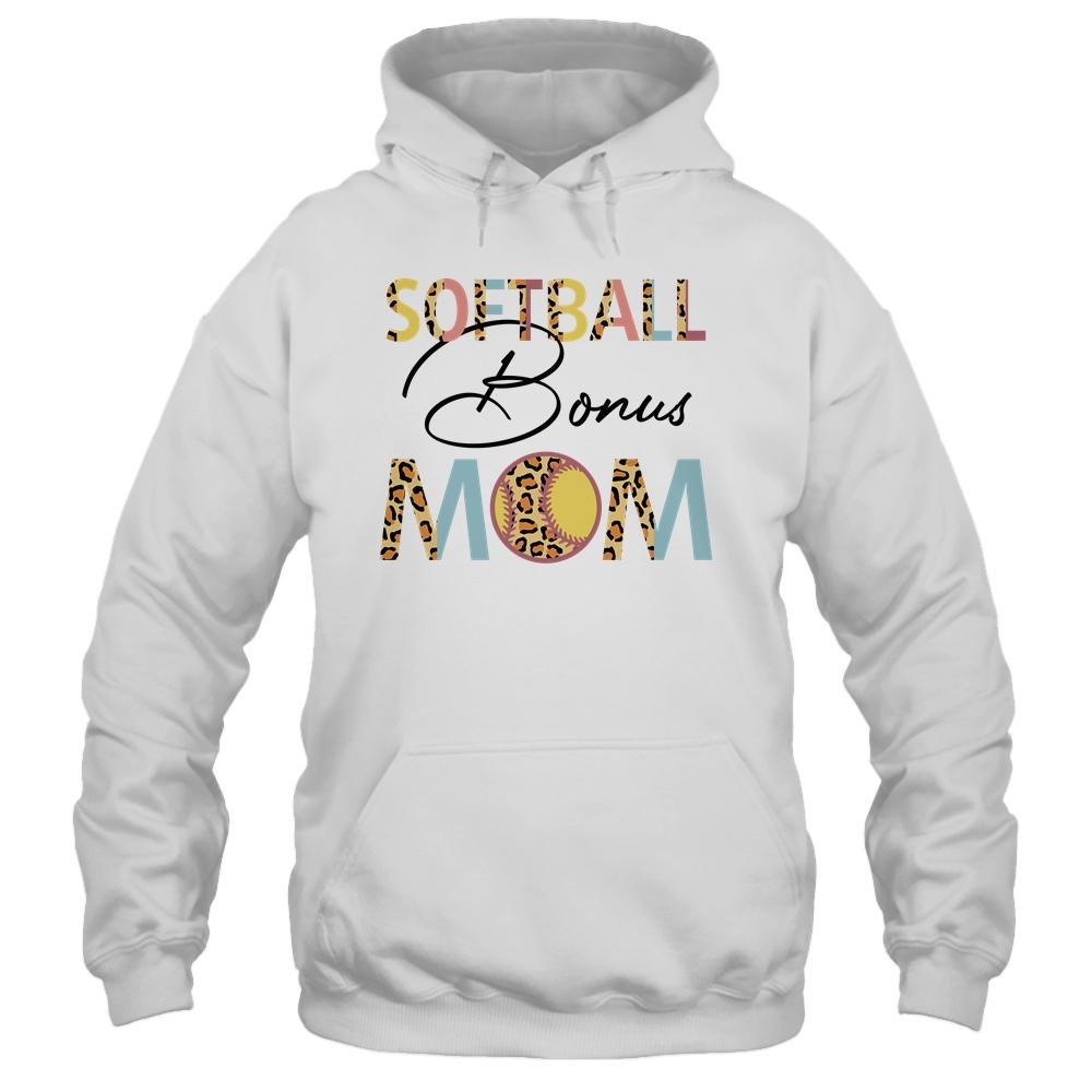 Softball Bonus Mom Softball Mom Leopard Mothers Day-T-Shirt & Tank Top-Pullover Hoodie-White