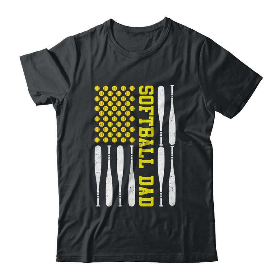 Softball Dad Vintage USA American Flag Father's Day-T-Shirt & Hoodie-Classic T-Shirt-Black