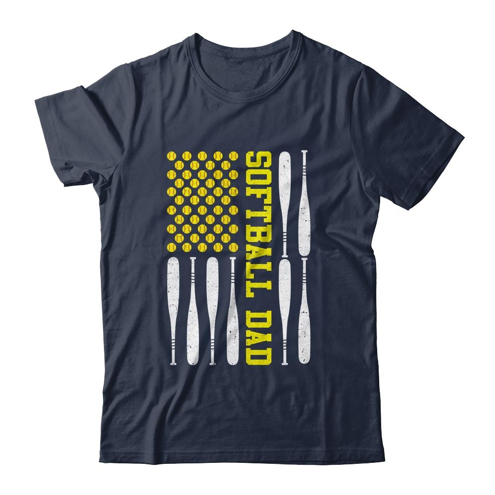 Softball Dad Vintage USA American Flag Father's Day-T-Shirt & Hoodie-Classic T-Shirt-Navy