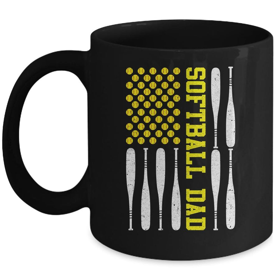 Softball Dad Vintage USA American Flag Father's Day Mug-Coffee Mug-Mug-Black