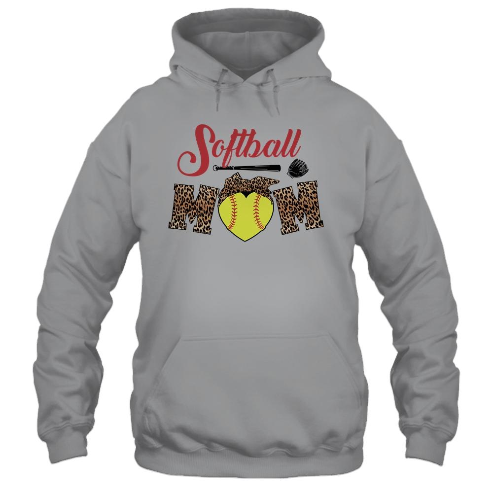 Softball Mom Leopard Funny Baseball Mom Mother's Day-T-Shirt & Tank Top-Pullover Hoodie-Sport Grey