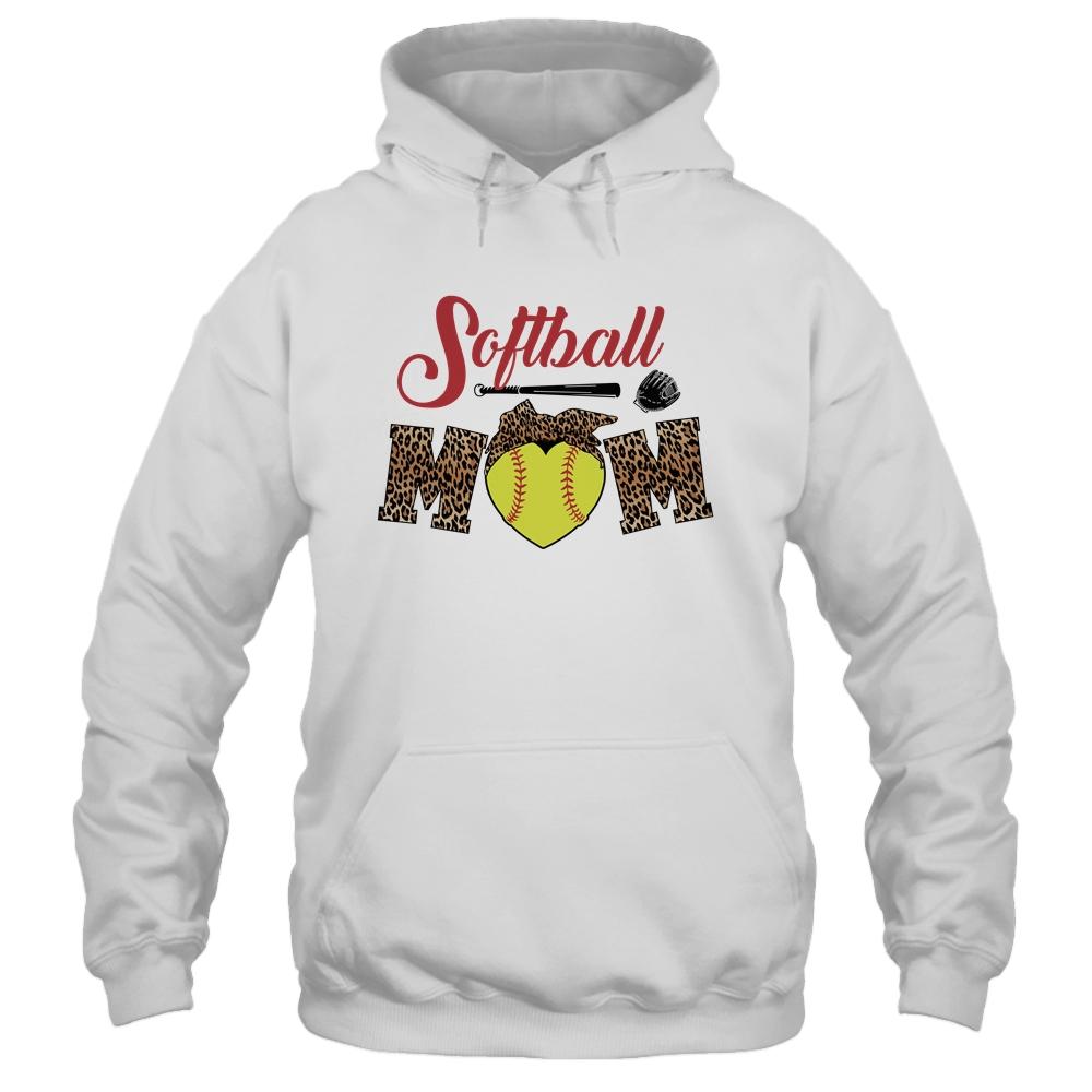 Softball Mom Leopard Funny Baseball Mom Mother's Day-T-Shirt & Tank Top-Pullover Hoodie-White
