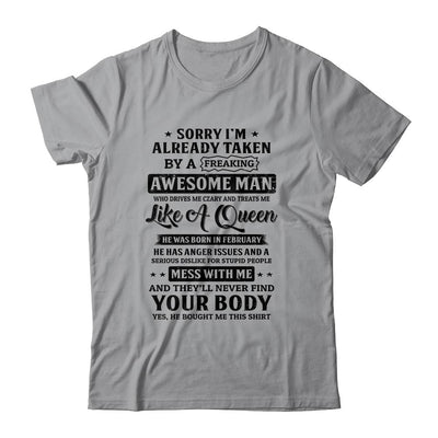 Sorry I'm Already Taken By A Freaking Awesome Man February-T-Shirt & Hoodie-Classic T-Shirt-Sport Grey