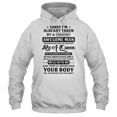 Sorry I'm Already Taken By A Freaking Awesome Man September-T-Shirt & Hoodie-Pullover Hoodie-White