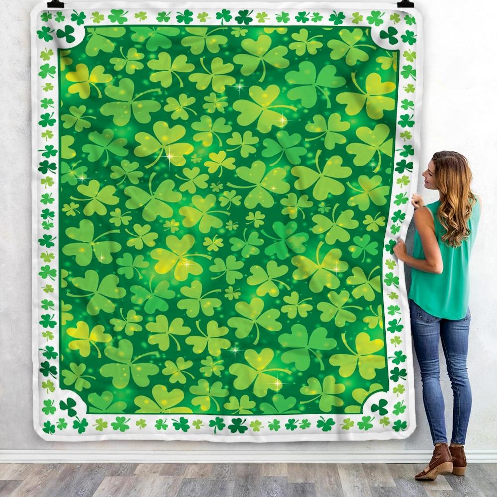 St Patrick Gift Green Clover Fleece Blanket-Blanket-
