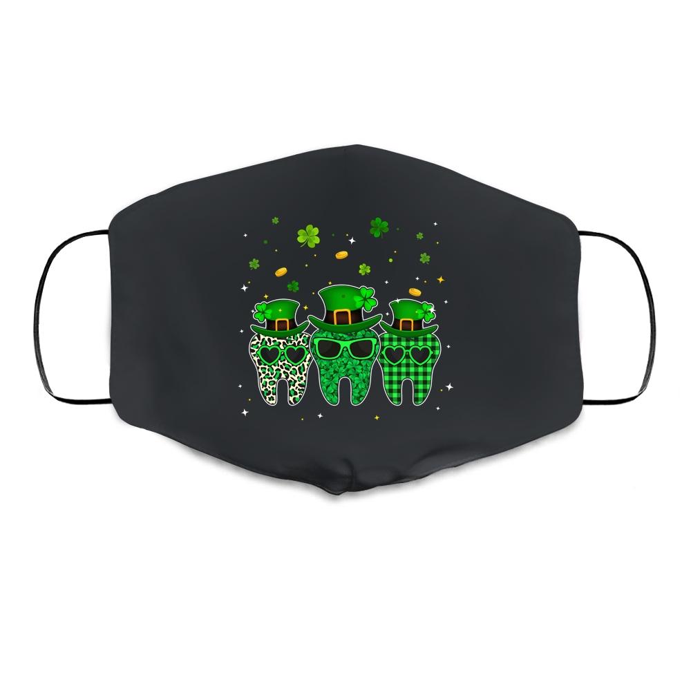 St Patrick's Day Cute Plaid Tooth Dental Assistant Cloth Face Mask-Cloth Face Mask-Cloth Face Mask-Black