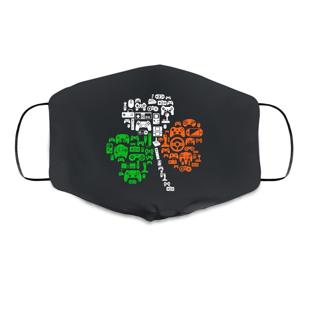 St Patricks Day Shamrock Gaming Video Gamer Kids Boys Men Cloth Face Mask-Cloth Face Mask-Cloth Face Mask-Black