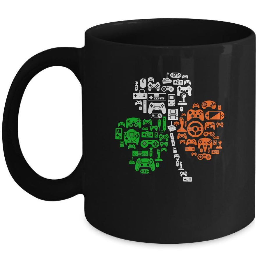 St Patricks Day Shamrock Gaming Video Gamer Kids Boys Men Mug-Coffee Mug-Mug-Black