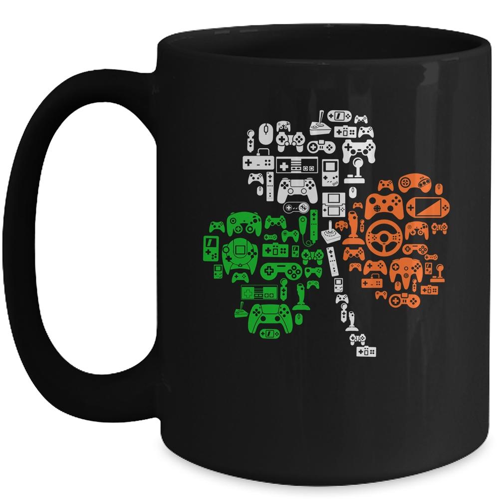 St Patricks Day Shamrock Gaming Video Gamer Kids Boys Men Mug-Coffee Mug-Mug-Black