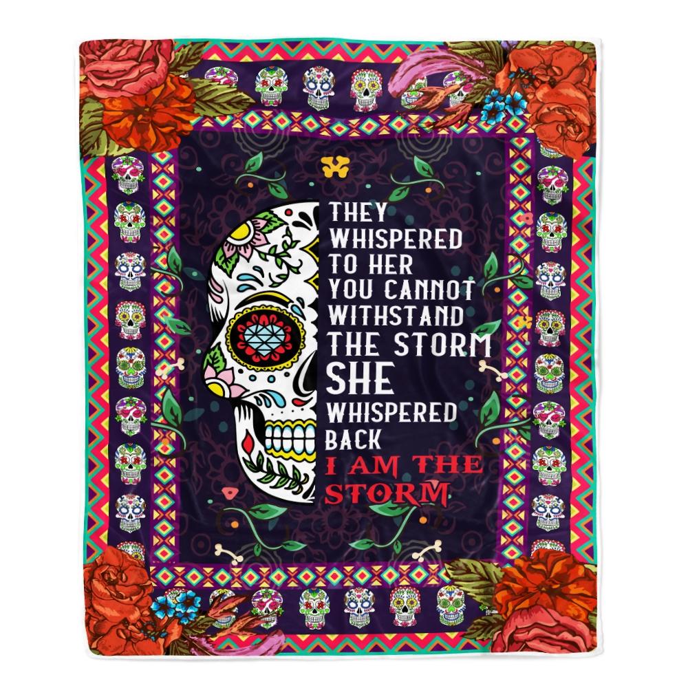 Sugar Candy Skull I Am The Storm Blanket Mexican Mexico Girls Women Birthday Christmas Fleece Blanket-Blanket-Fleece Blanket-30 x 40 Inches - Baby Size