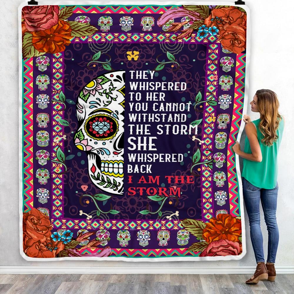 Sugar Candy Skull I Am The Storm Blanket Mexican Mexico Girls Women Birthday Christmas Fleece Blanket-Blanket-