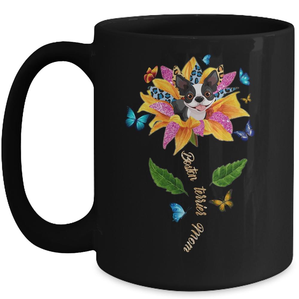 Sunflower Boston Terrier Mom Dog Lover Mothers Day Mug-Coffee Mug-Mug-Black
