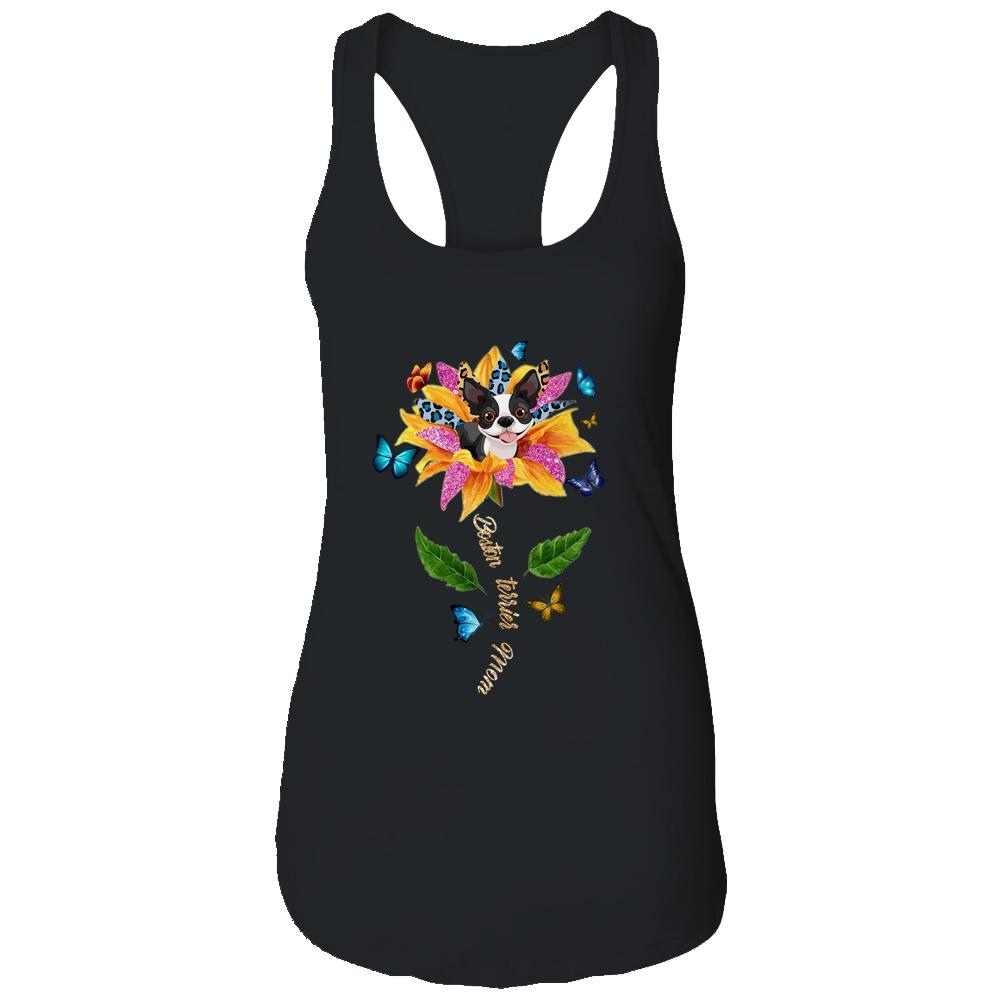 Sunflower Boston Terrier Mom Dog Lover Mothers Day-T-Shirt & Tank Top-Women's Ideal Racerback Tank-Black