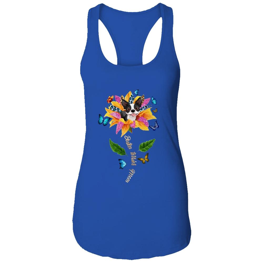 Sunflower Boston Terrier Mom Dog Lover Mothers Day-T-Shirt & Tank Top-Women's Ideal Racerback Tank-Royal