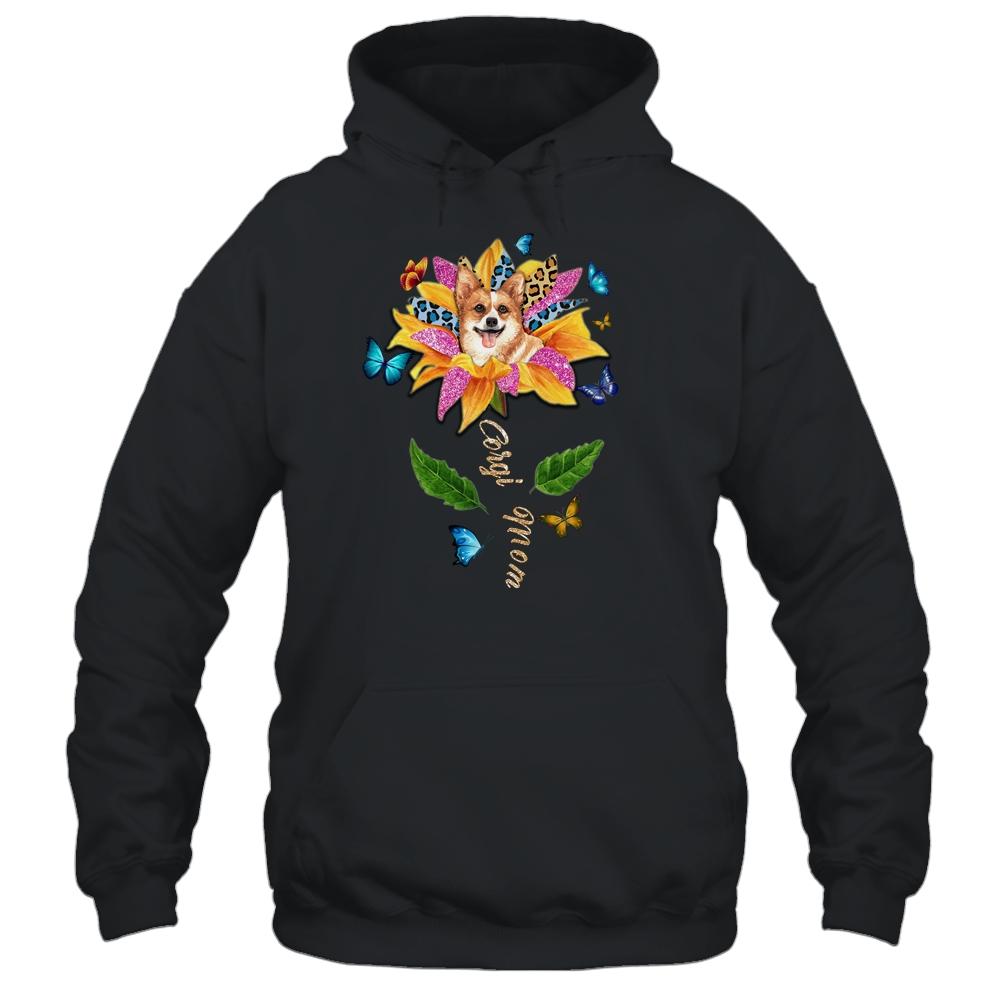 Sunflower Corgi Mom Dog Lover Mothers Day-T-Shirt & Tank Top-Pullover Hoodie-Black