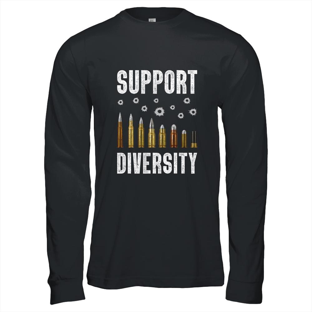 Support Diversity Gun Bullets Veteran Soldier Vintage-T-Shirt & Hoodie-Long Sleeve T-Shirt-Black