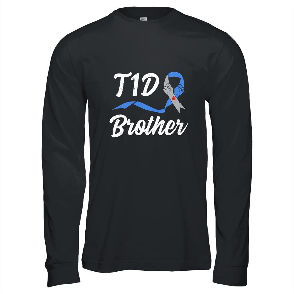 T1D Brother Type 1 Diabetes Awareness Gift-T-Shirt & Hoodie-Long Sleeve T-Shirt-Black