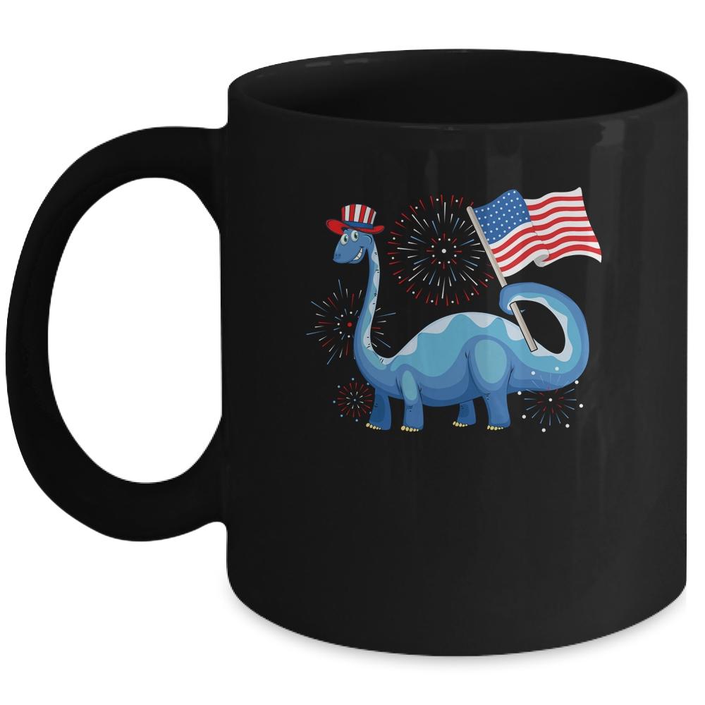T Rex American Flag 4th Of July Funny Dinosaur Boys Kids Mug-Coffee Mug-Mug-Black